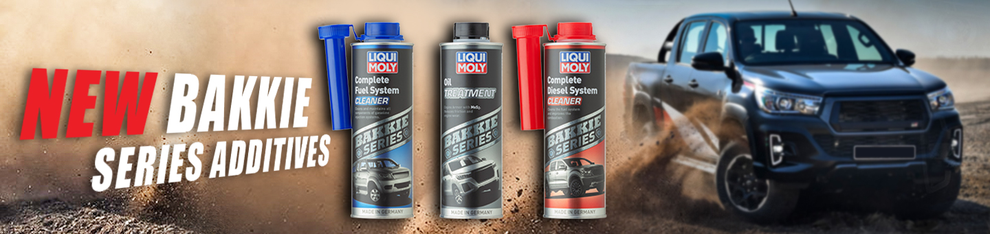 Bakkie on dirt road with Liqui Moly additive products