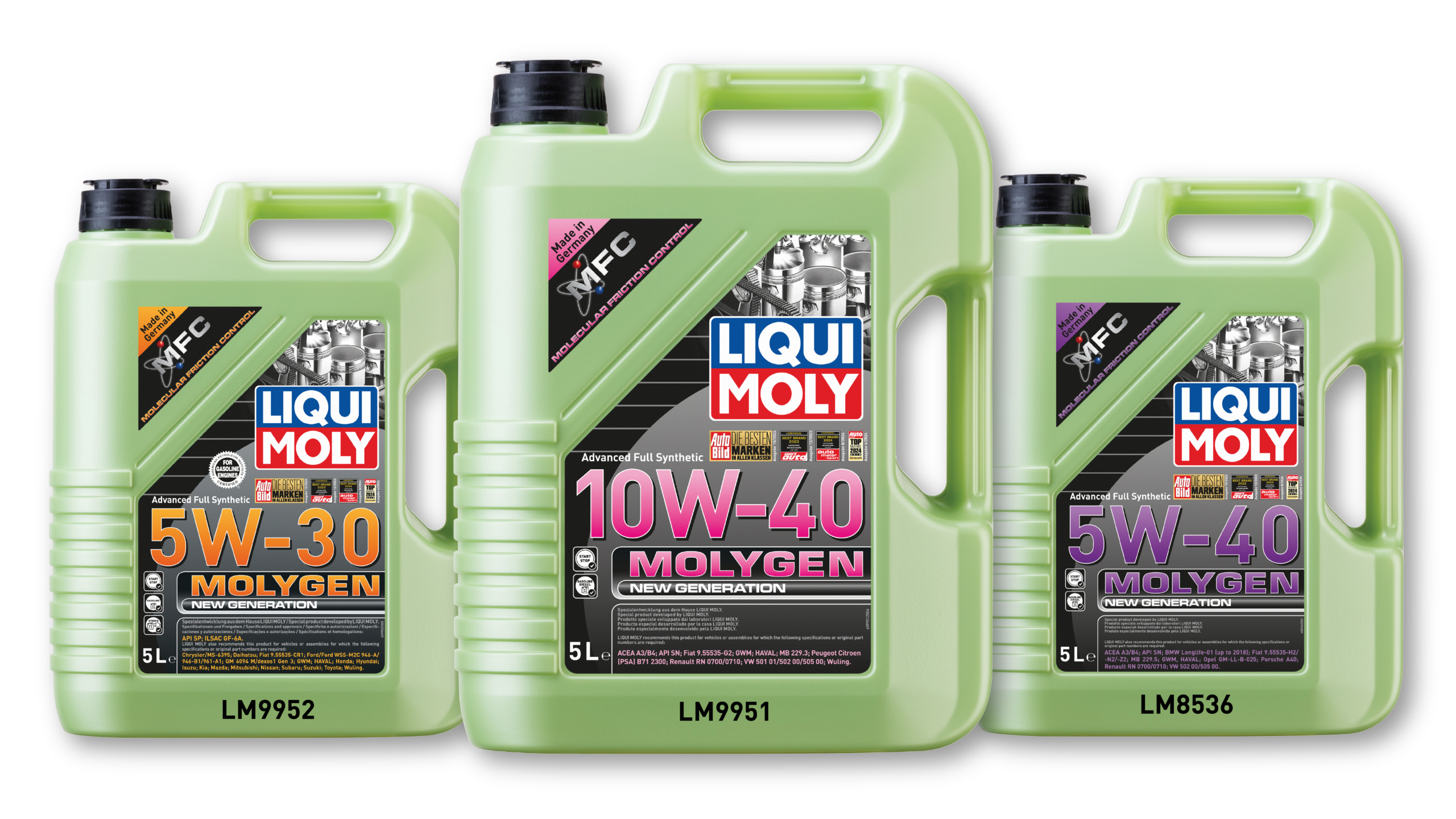 Molygen 5W-30, 10W-40 and 5W-40 5L range